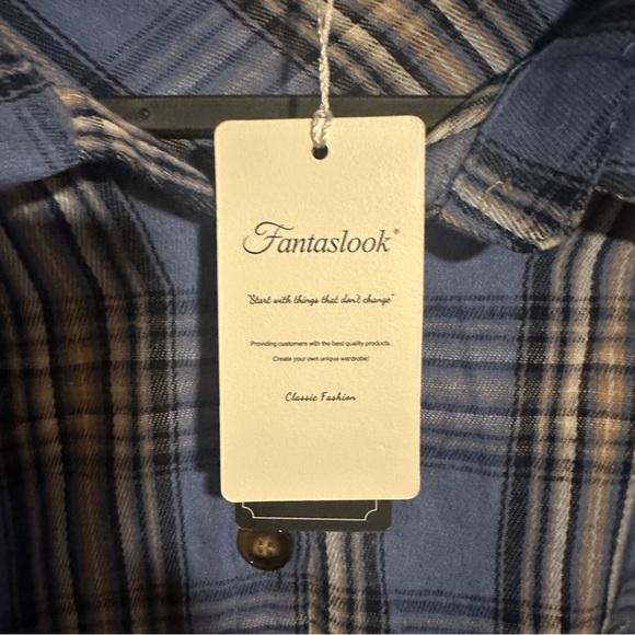 Casual Blue Plaid Button-Down Shirt - Picture 8 of 9